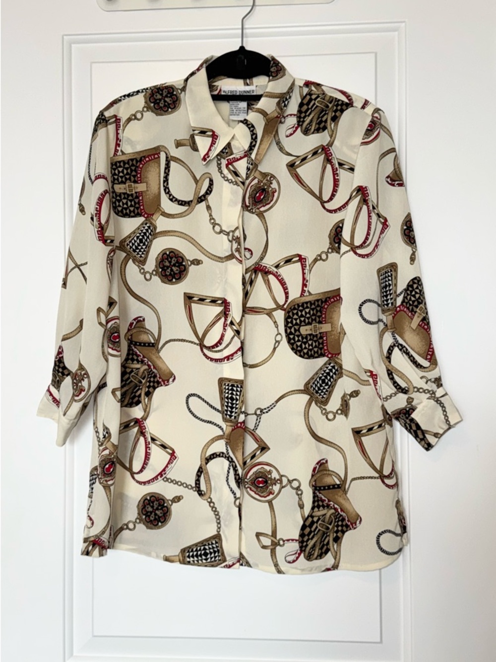 Vintage Alfred Dunner Equestrian Bridle Pattern Horse Print Button down Shirt